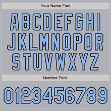 Load image into Gallery viewer, Custom Gray Black Pinstripe Light Blue Two-Button Unisex Softball Jersey