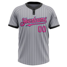 Load image into Gallery viewer, Custom Gray Black Pinstripe Pink-Light Blue Two-Button Unisex Softball Jersey