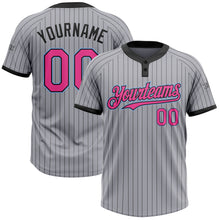 Load image into Gallery viewer, Custom Gray Black Pinstripe Pink-Light Blue Two-Button Unisex Softball Jersey