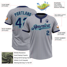 Load image into Gallery viewer, Custom Gray Navy Pinstripe Teal Two-Button Unisex Softball Jersey