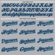 Load image into Gallery viewer, Custom Gray Navy Pinstripe Teal Two-Button Unisex Softball Jersey