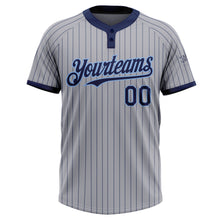 Load image into Gallery viewer, Custom Gray Navy Pinstripe Light Blue Two-Button Unisex Softball Jersey