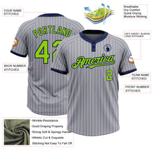 Load image into Gallery viewer, Custom Gray Navy Pinstripe Neon Green Two-Button Unisex Softball Jersey