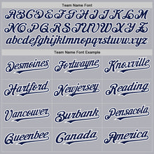 Load image into Gallery viewer, Custom Gray Navy Pinstripe White Two-Button Unisex Softball Jersey