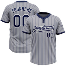 Load image into Gallery viewer, Custom Gray Navy Pinstripe White Two-Button Unisex Softball Jersey