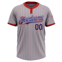Load image into Gallery viewer, Custom Gray Red Pinstripe Roya-White Two-Button Unisex Softball Jersey
