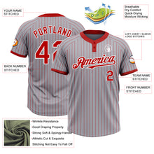 Load image into Gallery viewer, Custom Gray Red Pinstripe White Two-Button Unisex Softball Jersey