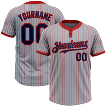 Load image into Gallery viewer, Custom Gray Red Pinstripe Navy Two-Button Unisex Softball Jersey