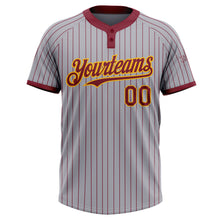 Load image into Gallery viewer, Custom Gray Crimson Pinstripe Gold Two-Button Unisex Softball Jersey