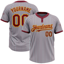 Load image into Gallery viewer, Custom Gray Crimson Pinstripe Gold Two-Button Unisex Softball Jersey