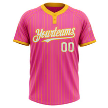 Load image into Gallery viewer, Custom Pink Gold Pinstripe White Two-Button Unisex Softball Jersey