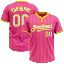 Load image into Gallery viewer, Custom Pink Gold Pinstripe White Two-Button Unisex Softball Jersey