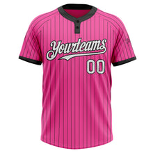 Load image into Gallery viewer, Custom Pink Black Pinstripe White Two-Button Unisex Softball Jersey