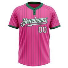 Load image into Gallery viewer, Custom Pink Kelly Green Pinstripe White Two-Button Unisex Softball Jersey
