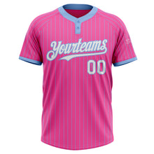 Load image into Gallery viewer, Custom Pink Light Blue Pinstripe White Two-Button Unisex Softball Jersey