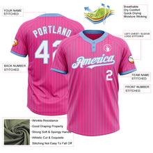 Load image into Gallery viewer, Custom Pink Light Blue Pinstripe White Two-Button Unisex Softball Jersey