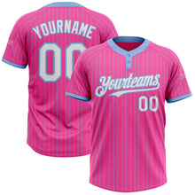 Load image into Gallery viewer, Custom Pink Light Blue Pinstripe White Two-Button Unisex Softball Jersey
