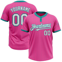 Load image into Gallery viewer, Custom Pink Teal Pinstripe White Two-Button Unisex Softball Jersey