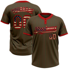 Load image into Gallery viewer, Custom Olive Red Pinstripe Vintage USA Flag Salute To Service Two-Button Unisex Softball Jersey