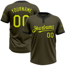 Load image into Gallery viewer, Custom Olive Black Pinstripe Neon Yellow Salute To Service Two-Button Unisex Softball Jersey