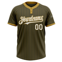 Load image into Gallery viewer, Custom Olive Old Gold Pinstripe White Salute To Service Two-Button Unisex Softball Jersey