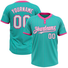 Load image into Gallery viewer, Custom Aqua Pink Pinstripe White Two-Button Unisex Softball Jersey