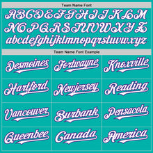 Load image into Gallery viewer, Custom Aqua Purple Pinstripe White Two-Button Unisex Softball Jersey