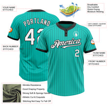 Load image into Gallery viewer, Custom Aqua Black Pinstripe White Two-Button Unisex Softball Jersey