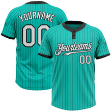 Load image into Gallery viewer, Custom Aqua Black Pinstripe White Two-Button Unisex Softball Jersey