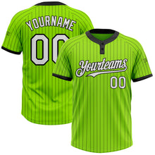 Load image into Gallery viewer, Custom Neon Green Black Pinstripe White Two-Button Unisex Softball Jersey
