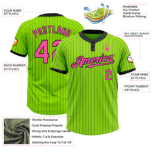 Load image into Gallery viewer, Custom Neon Green Black Pinstripe Pink Two-Button Unisex Softball Jersey