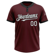 Load image into Gallery viewer, Custom Burgundy Black Pinstripe White Two-Button Unisex Softball Jersey