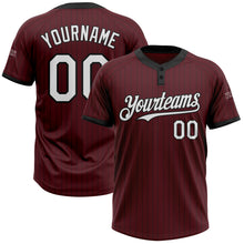 Load image into Gallery viewer, Custom Burgundy Black Pinstripe White Two-Button Unisex Softball Jersey