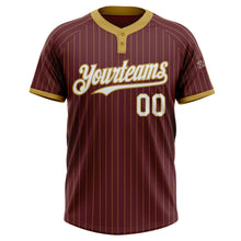 Load image into Gallery viewer, Custom Burgundy Old Gold Pinstripe White Two-Button Unisex Softball Jersey