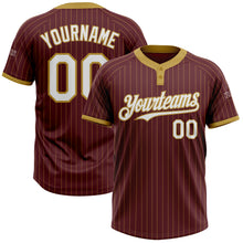 Load image into Gallery viewer, Custom Burgundy Old Gold Pinstripe White Two-Button Unisex Softball Jersey
