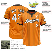 Load image into Gallery viewer, Custom Bay Orange Black Pinstripe White Two-Button Unisex Softball Jersey