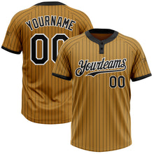 Load image into Gallery viewer, Custom Old Gold Black Pinstripe White Two-Button Unisex Softball Jersey