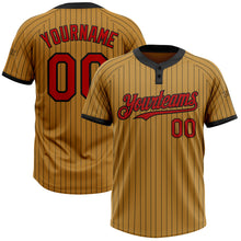 Load image into Gallery viewer, Custom Old Gold Black Pinstripe Red Two-Button Unisex Softball Jersey