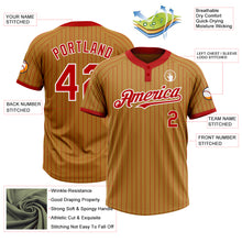 Load image into Gallery viewer, Custom Old Gold Red Pinstripe White Two-Button Unisex Softball Jersey