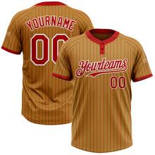 Load image into Gallery viewer, Custom Old Gold Red Pinstripe White Two-Button Unisex Softball Jersey