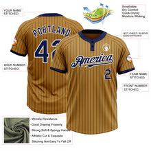 Load image into Gallery viewer, Custom Old Gold Navy Pinstripe White Two-Button Unisex Softball Jersey