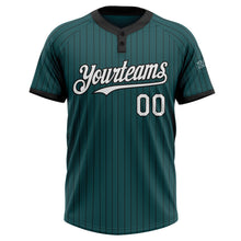 Load image into Gallery viewer, Custom Midnight Green Black Pinstripe White Two-Button Unisex Softball Jersey