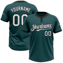 Load image into Gallery viewer, Custom Midnight Green Black Pinstripe White Two-Button Unisex Softball Jersey
