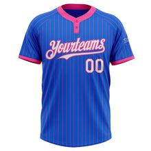 Load image into Gallery viewer, Custom Thunder Blue Pink Pinstripe White Two-Button Unisex Softball Jersey