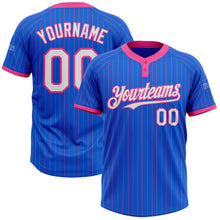 Load image into Gallery viewer, Custom Thunder Blue Pink Pinstripe White Two-Button Unisex Softball Jersey