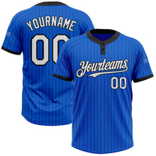 Load image into Gallery viewer, Custom Thunder Blue Black Pinstripe White Two-Button Unisex Softball Jersey