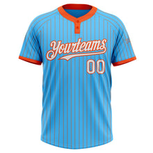 Load image into Gallery viewer, Custom Sky Blue Orange Pinstripe White Two-Button Unisex Softball Jersey