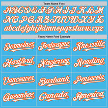 Load image into Gallery viewer, Custom Sky Blue Orange Pinstripe White Two-Button Unisex Softball Jersey