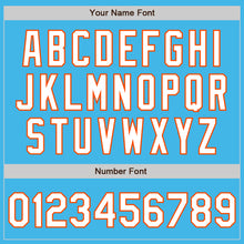 Load image into Gallery viewer, Custom Sky Blue Orange Pinstripe White Two-Button Unisex Softball Jersey