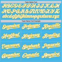 Load image into Gallery viewer, Custom Sky Blue Gold Pinstripe White Two-Button Unisex Softball Jersey